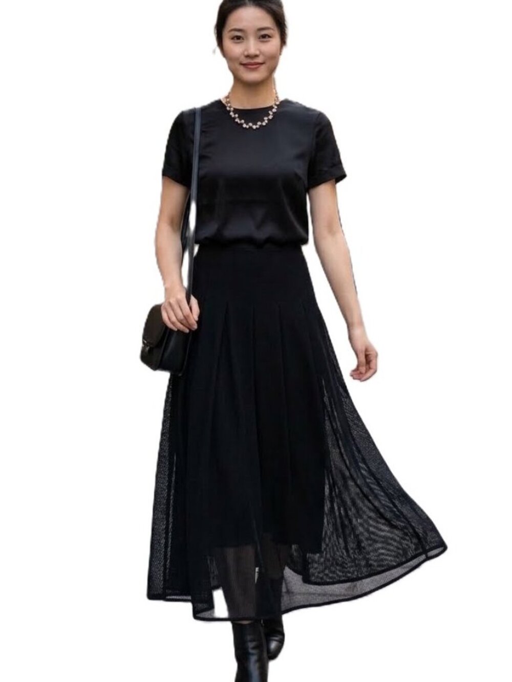 Piazza Sempione Black Pleated Mesh Maxi Skirt Made in Italy Sz 44 (8)